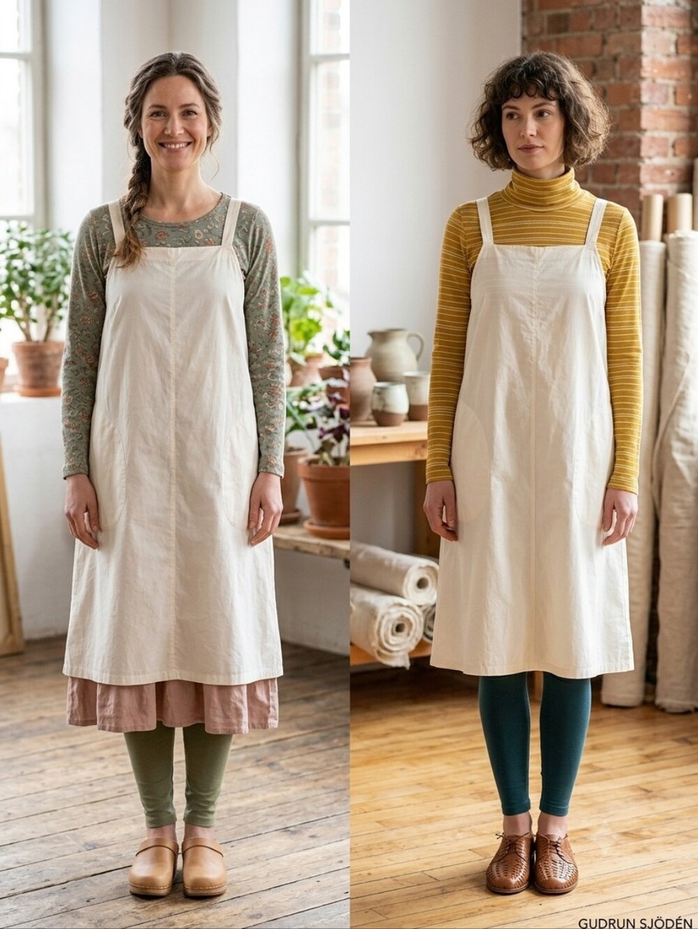 Gudrun Sjödén Cream Sleeveless Organic Cotton Apron Dress Size Small